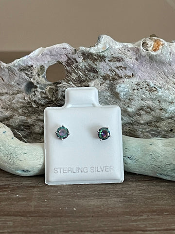 Sterling Silver Round 4mm CZ Color Birthstone Stud Earrings