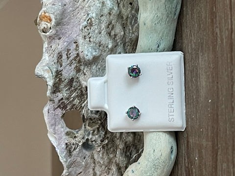 Sterling Silver Round 4mm CZ Color Birthstone Stud Earrings