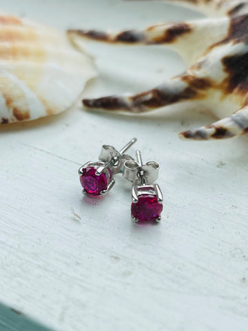 Sterling Silver Round 4mm CZ Color Birthstone Stud Earrings