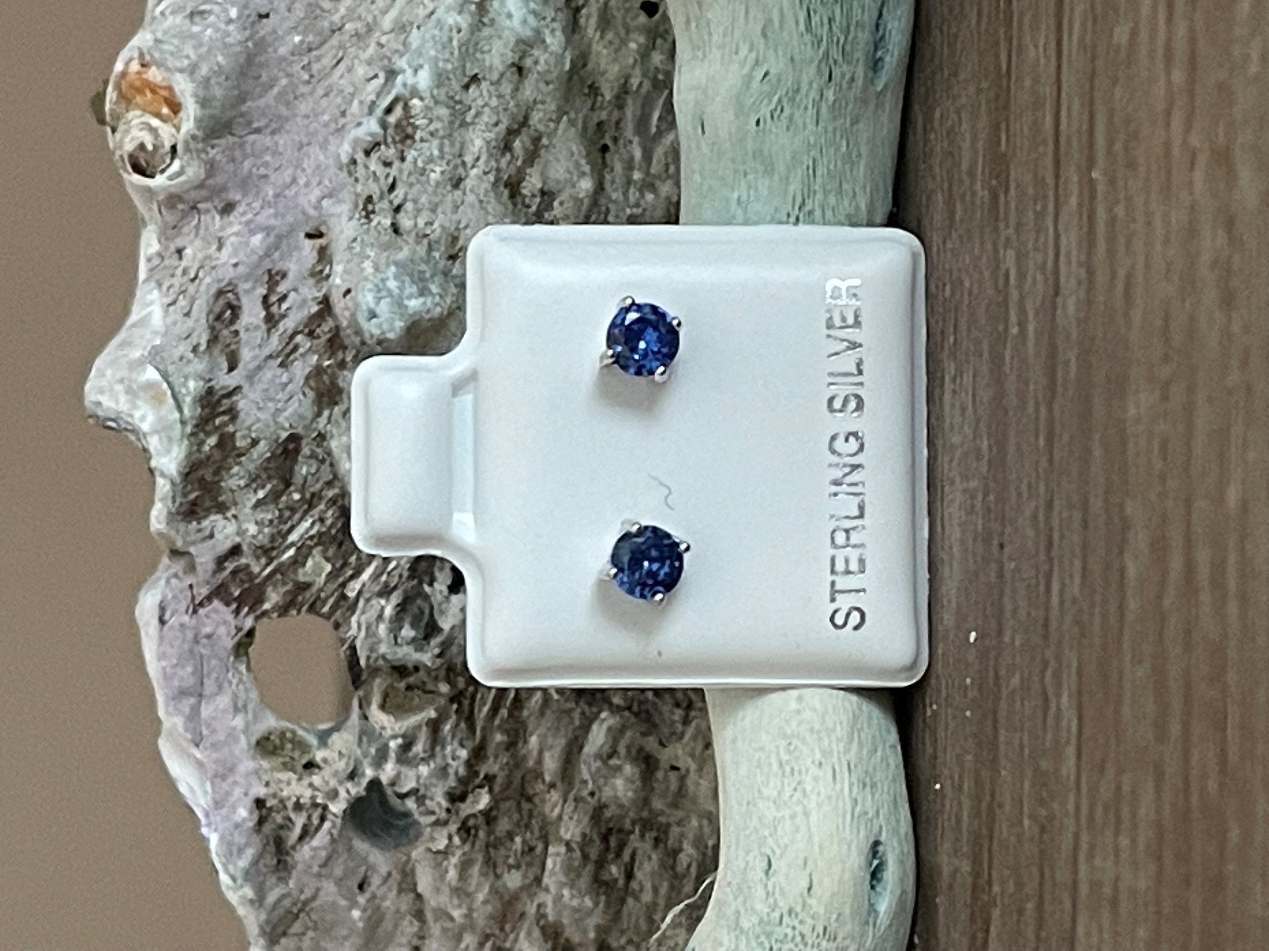 Sterling Silver Round 4mm CZ Color Birthstone Stud Earrings