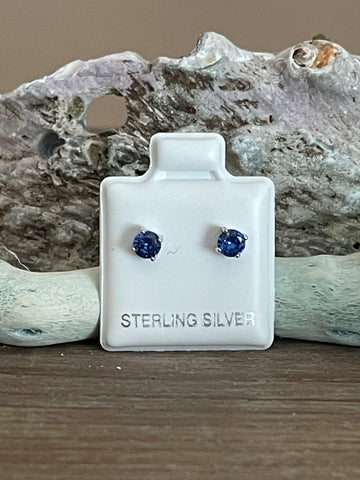 Sterling Silver Round 4mm CZ Color Birthstone Stud Earrings